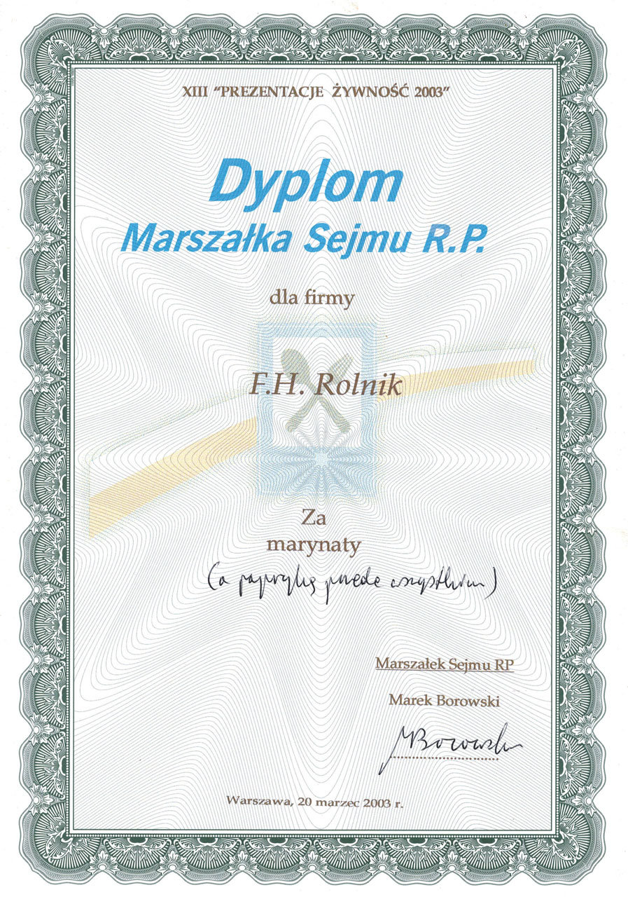 Dyplom Marszałka Sejmu