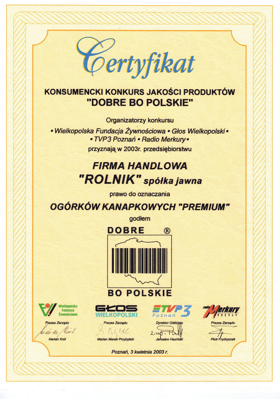 Certyfikat Dobre bo polskie